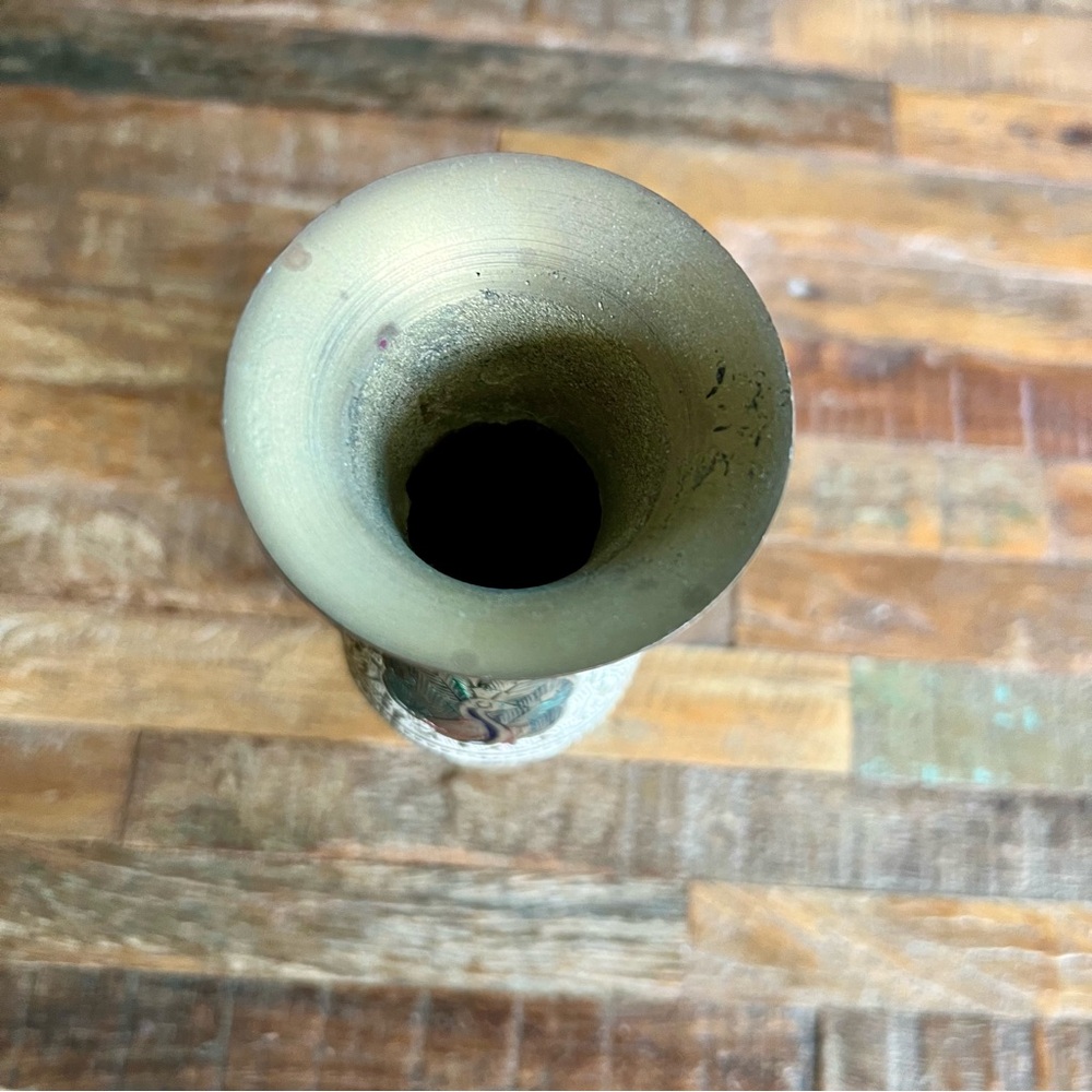 Vintage Indian Brass Vase with Etching and Painted Design - Picture 5 of 8